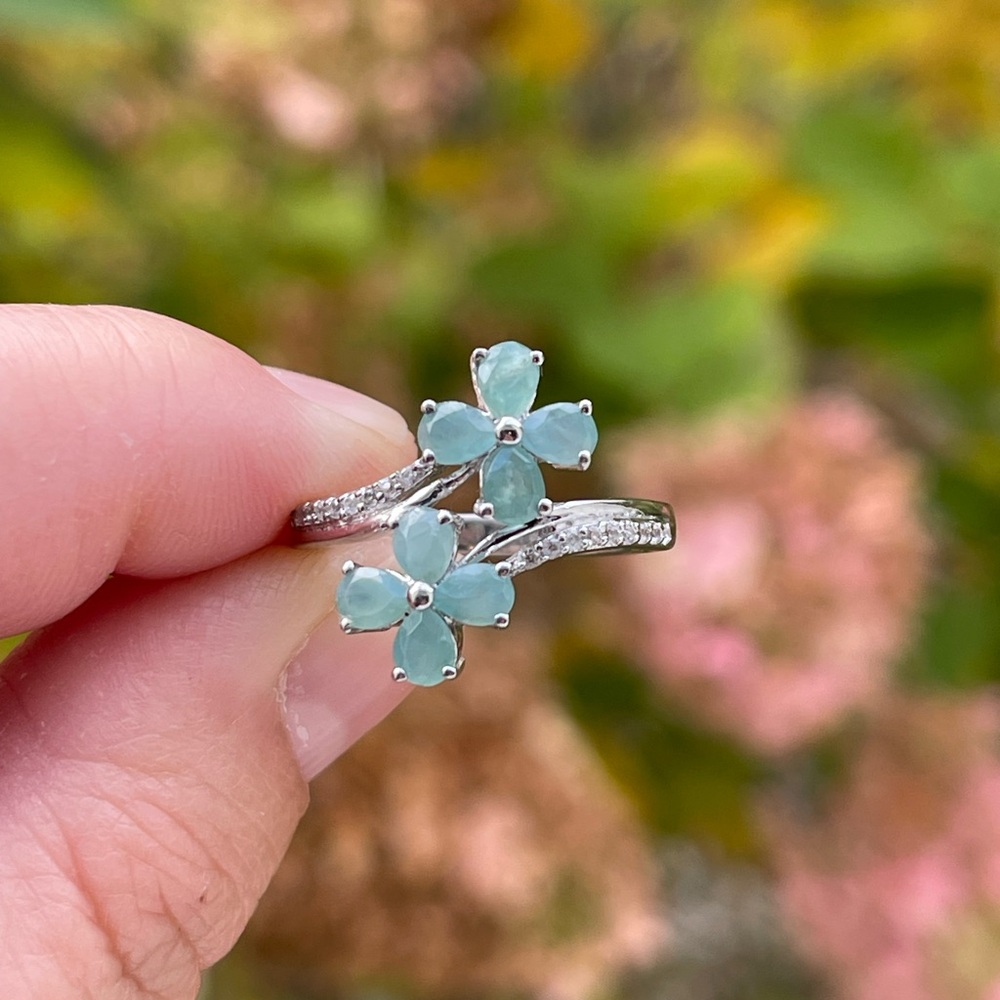 Grandidierite and White Zircon Floral Ring